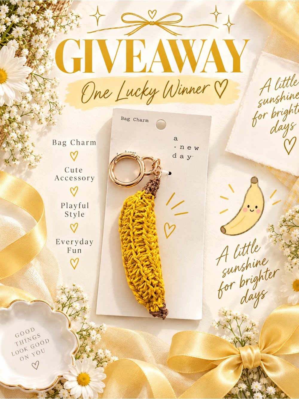 *GIVEAWAY* a new day Yellow Crochet Banana Keychain Bag Charm